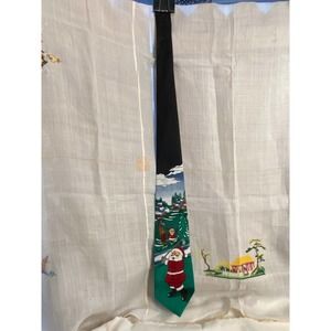 Adolfo Christmas/Santa Golfing Necktie Black/Green tie depicts Santa